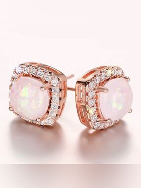 Fire Opal Rose Gold Stud Earrings